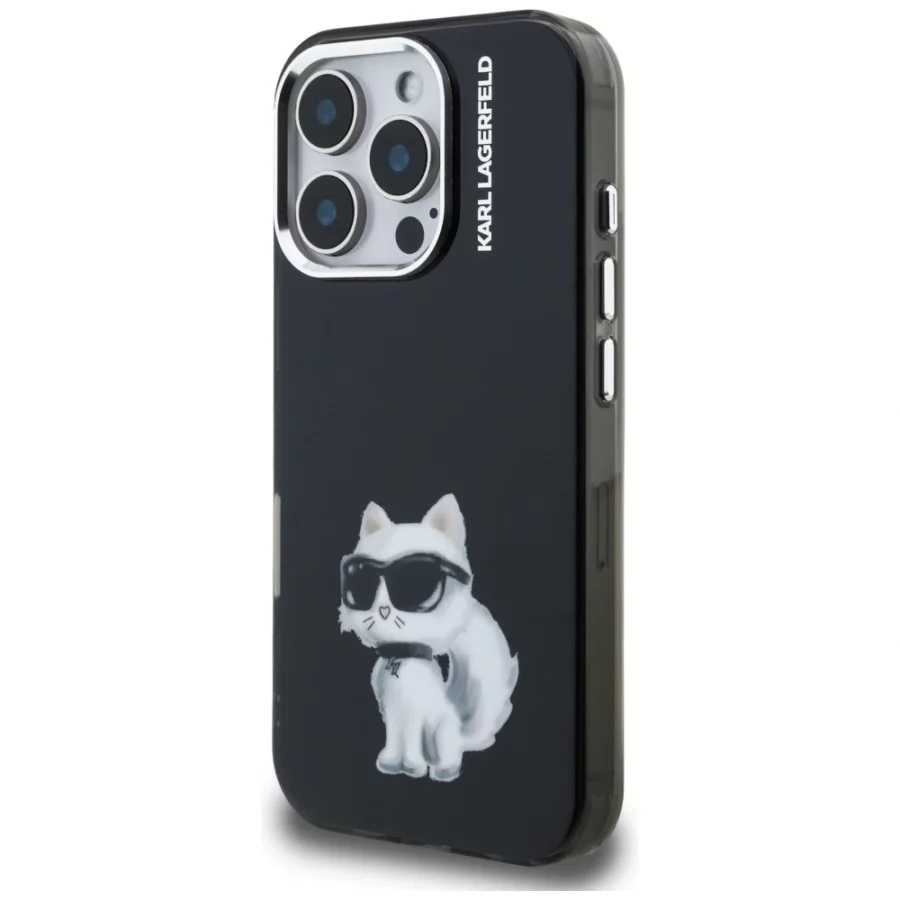Etui Karl Lagerfeld IML Aquarelle Choupette & Logo na iPhone 16 Pro - czarne