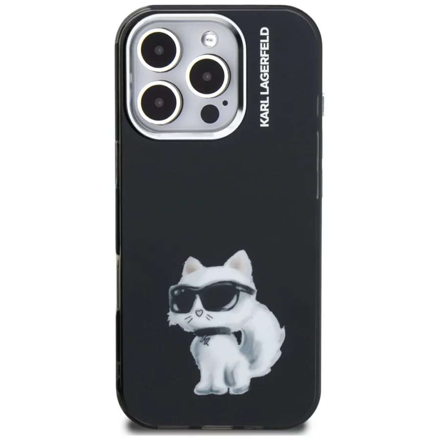 Etui Karl Lagerfeld IML Aquarelle Choupette & Logo na iPhone 16 Pro - czarne
