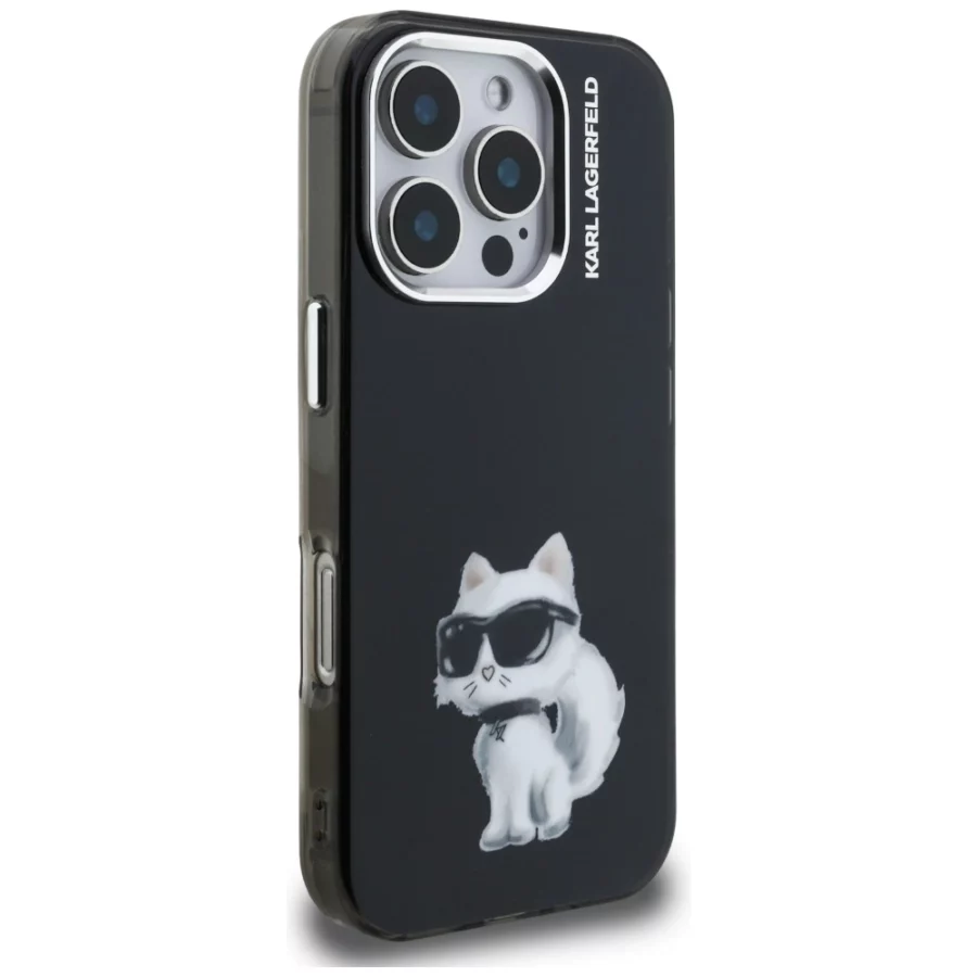 Etui Karl Lagerfeld IML Aquarelle Choupette & Logo na iPhone 16 Pro - czarne