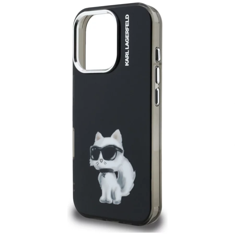 Etui Karl Lagerfeld IML Aquarelle Choupette & Logo na iPhone 16 Pro - czarne