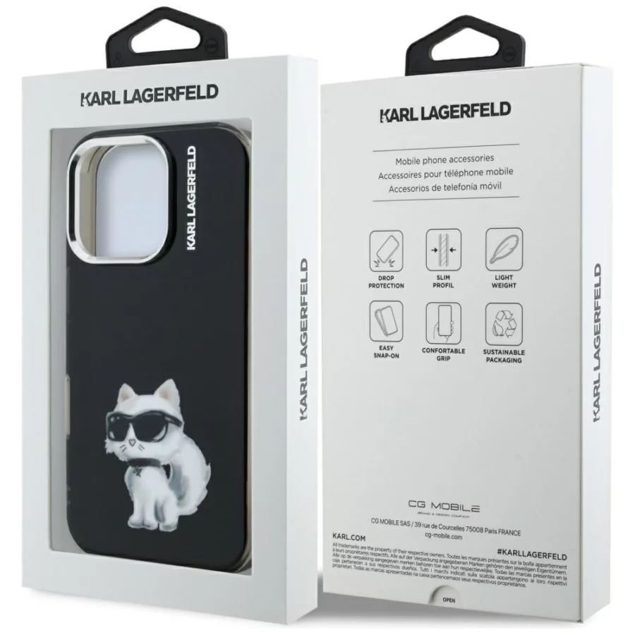 Etui Karl Lagerfeld IML Aquarelle Choupette & Logo na iPhone 16 Pro Max - czarne