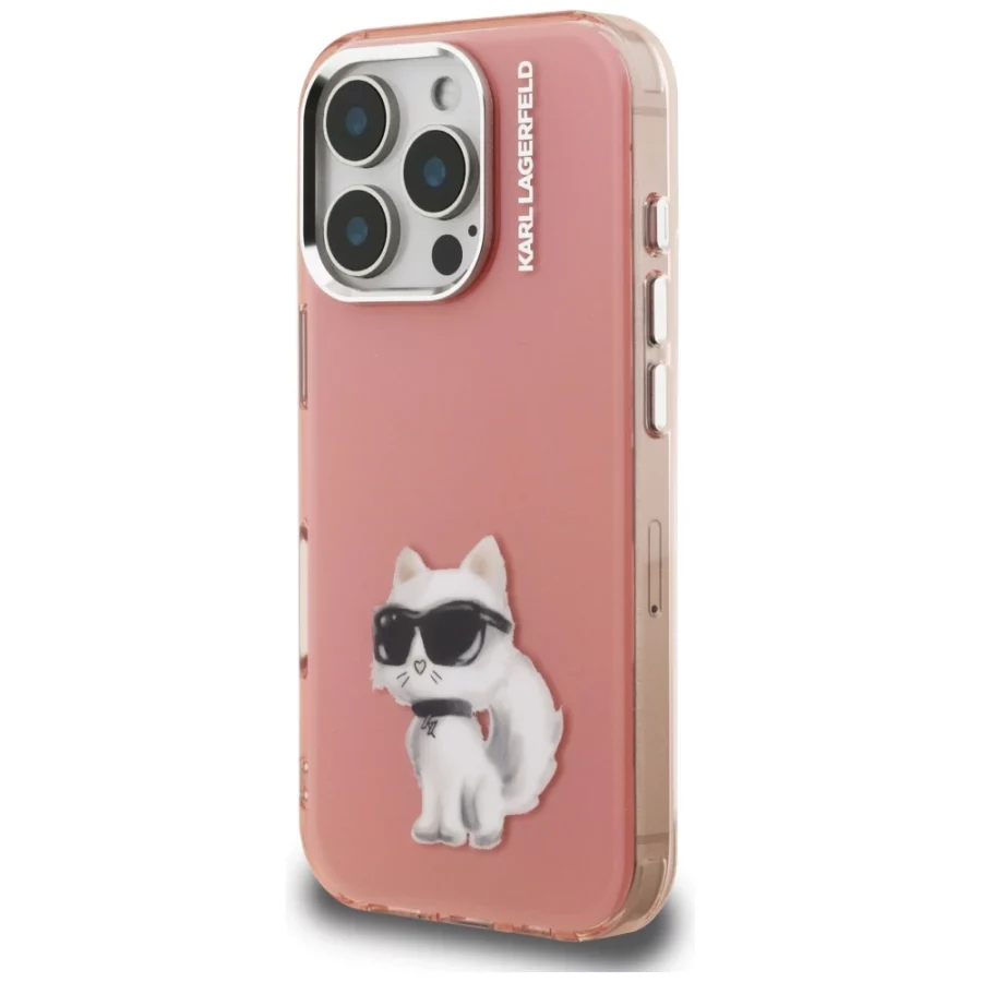 Etui Karl Lagerfeld IML Aquarelle Choupette & Logo na iPhone 16 Pro - różowe