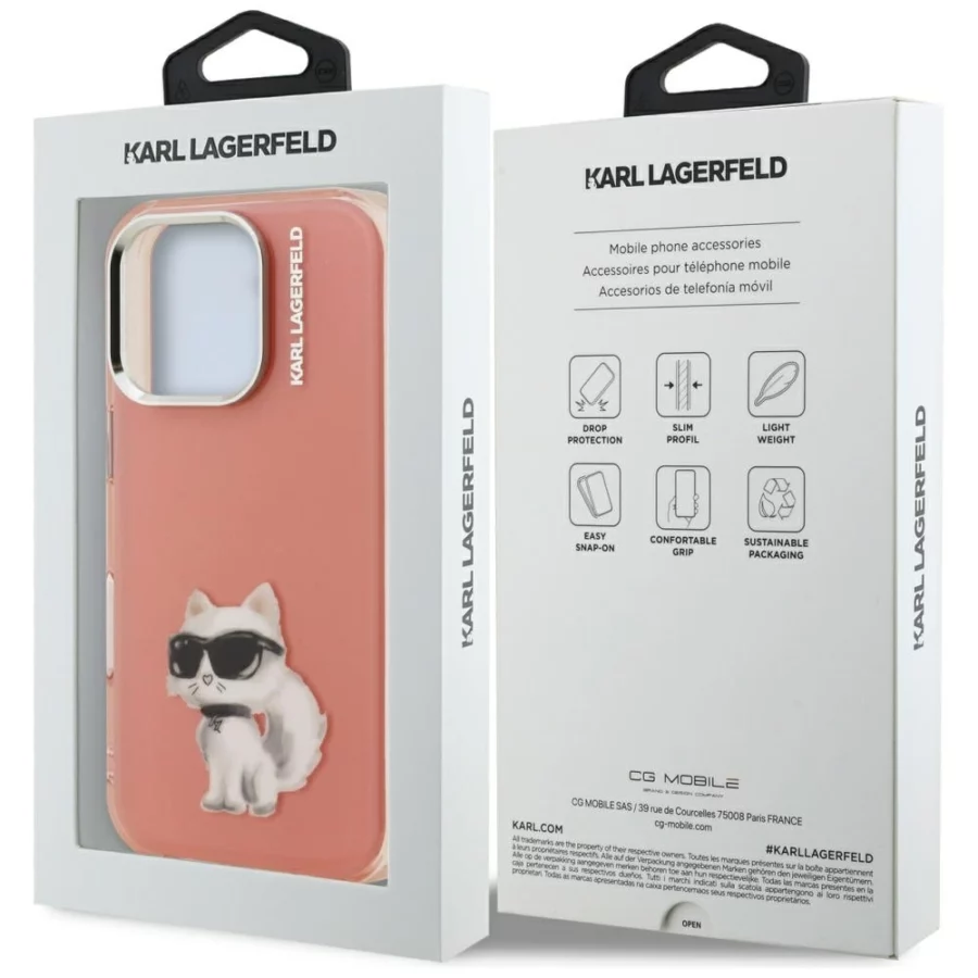 Etui Karl Lagerfeld IML Aquarelle Choupette & Logo na iPhone 16 Pro - różowe