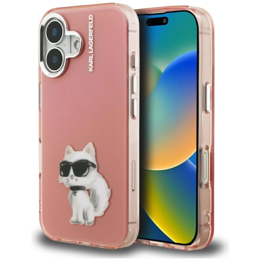 Etui Karl Lagerfeld IML Aquarelle Choupette & Logo na iPhone 16 - różowe