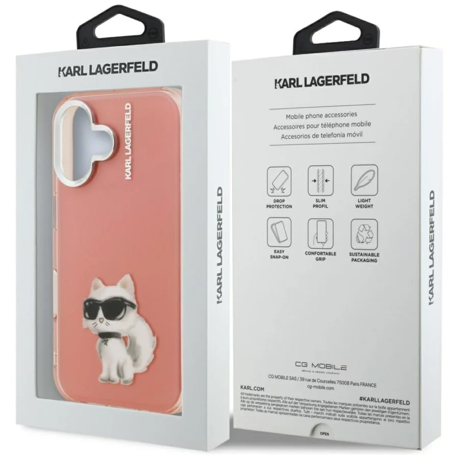 Etui Karl Lagerfeld IML Aquarelle Choupette & Logo na iPhone 16 - różowe