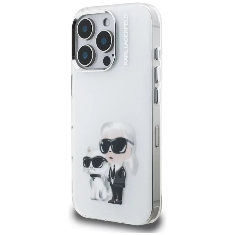 Etui Karl Lagerfeld IML Aquarelle Karl & Choupette & Logo na iPhone 16 Pro Max - białe