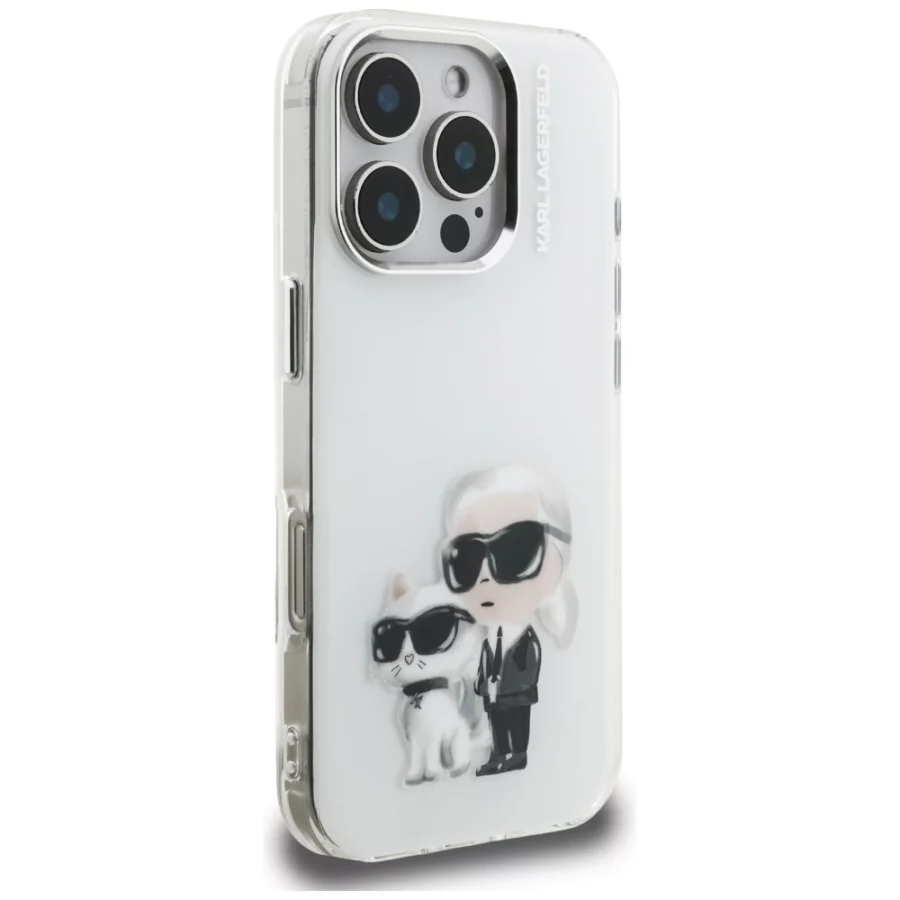 Etui Karl Lagerfeld IML Aquarelle Karl & Choupette & Logo na iPhone 16 Pro Max - białe