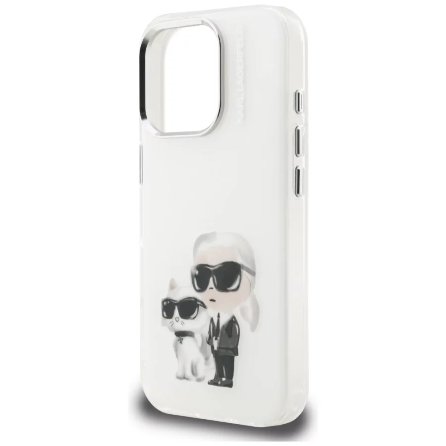 Etui Karl Lagerfeld IML Aquarelle Karl & Choupette & Logo na iPhone 16 Pro Max - białe