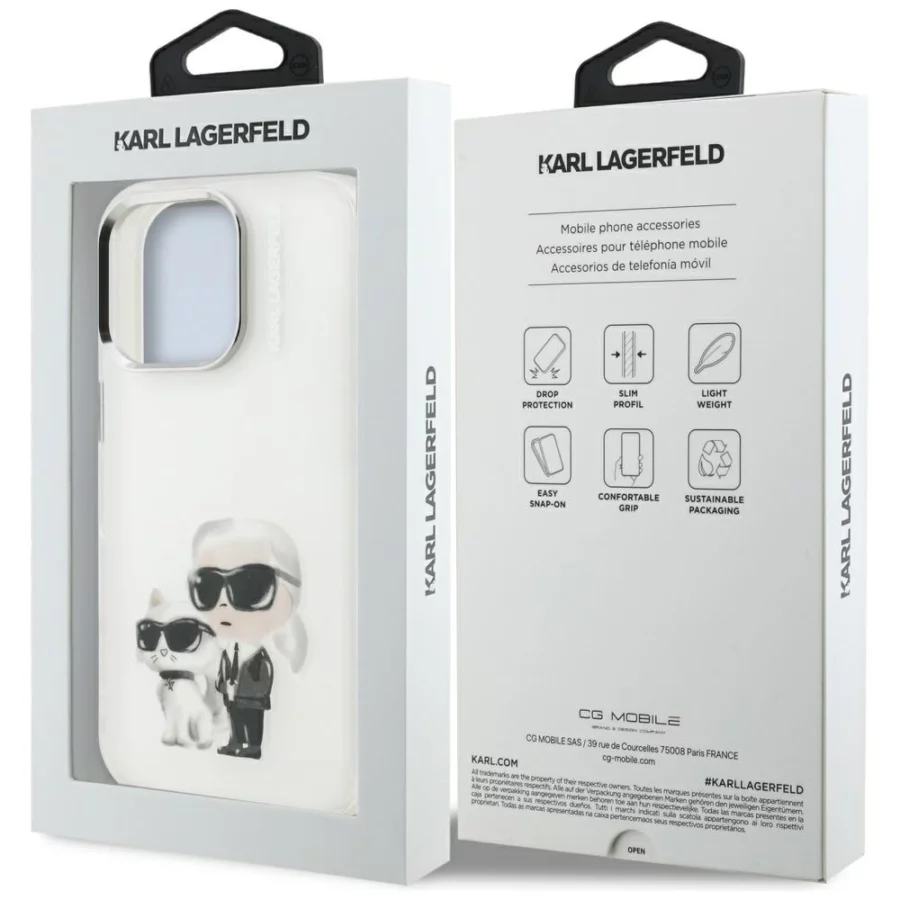 Etui Karl Lagerfeld IML Aquarelle Karl & Choupette & Logo na iPhone 16 Pro Max - białe