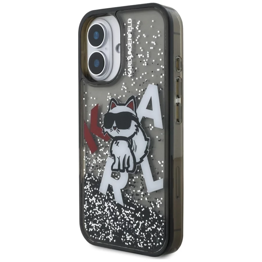 Etui Karl Lagerfeld Liquid Glitter Choupette Logo na iPhone 16 - czarne