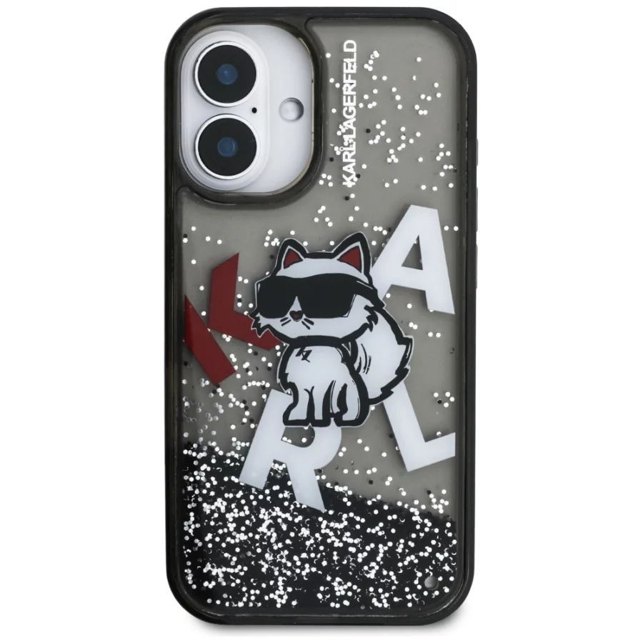 Etui Karl Lagerfeld Liquid Glitter Choupette Logo na iPhone 16 - czarne