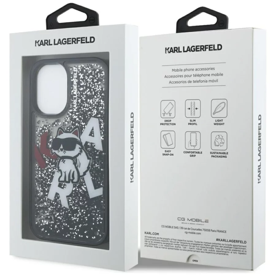 Etui Karl Lagerfeld Liquid Glitter Choupette Logo na iPhone 16 - czarne
