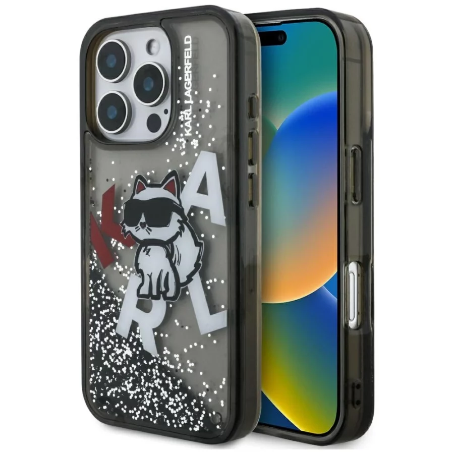 Etui Karl Lagerfeld Liquid Glitter Choupette Logo na iPhone 16 Pro Max - czarne