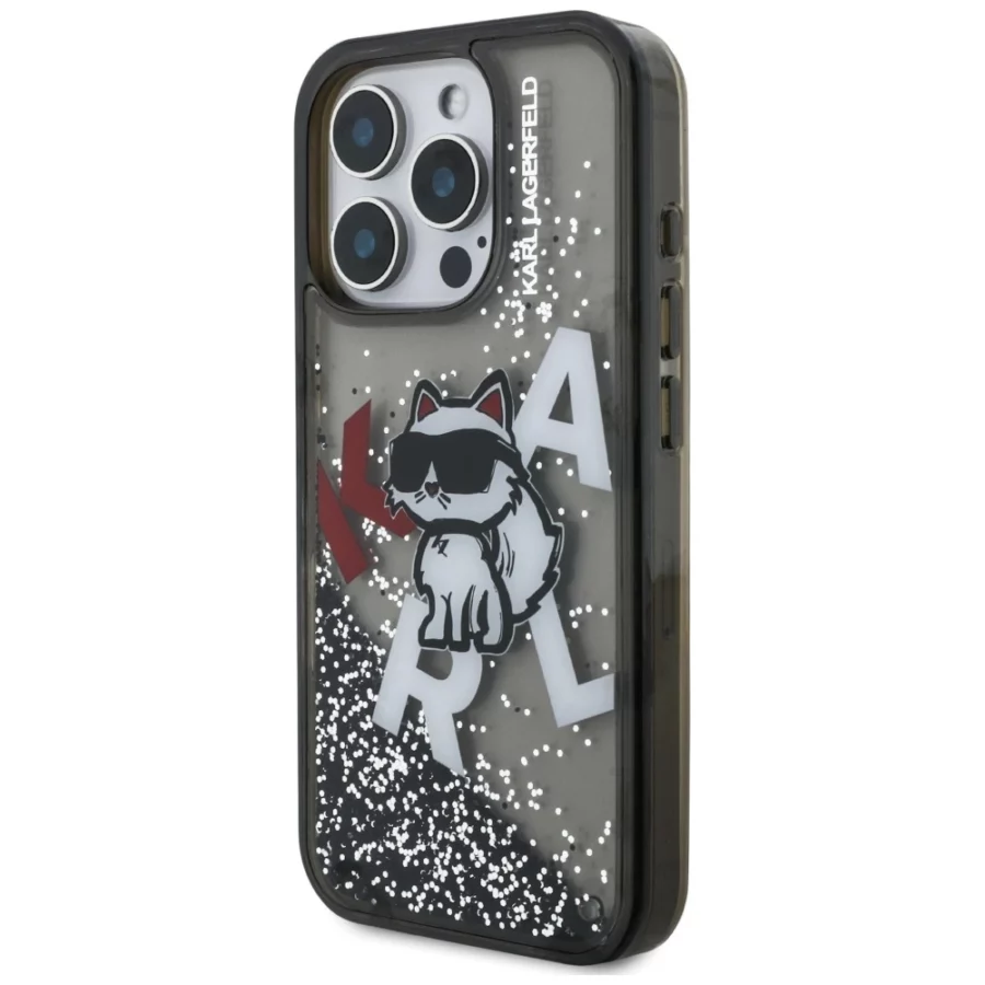Etui Karl Lagerfeld Liquid Glitter Choupette Logo na iPhone 16 Pro Max - czarne