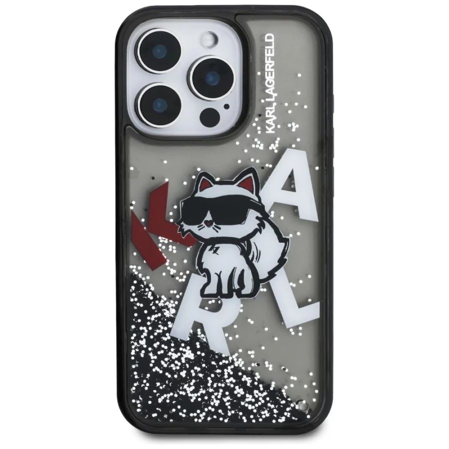 Etui Karl Lagerfeld Liquid Glitter Choupette Logo na iPhone 16 Pro Max - czarne