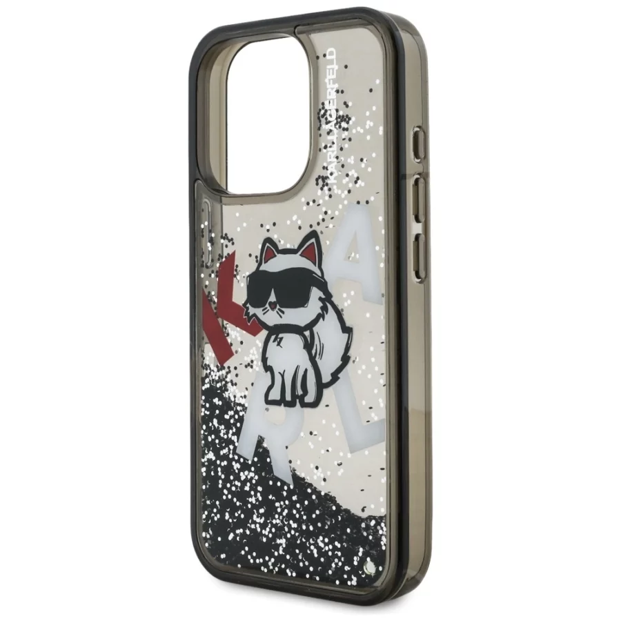 Etui Karl Lagerfeld Liquid Glitter Choupette Logo na iPhone 16 Pro Max - czarne