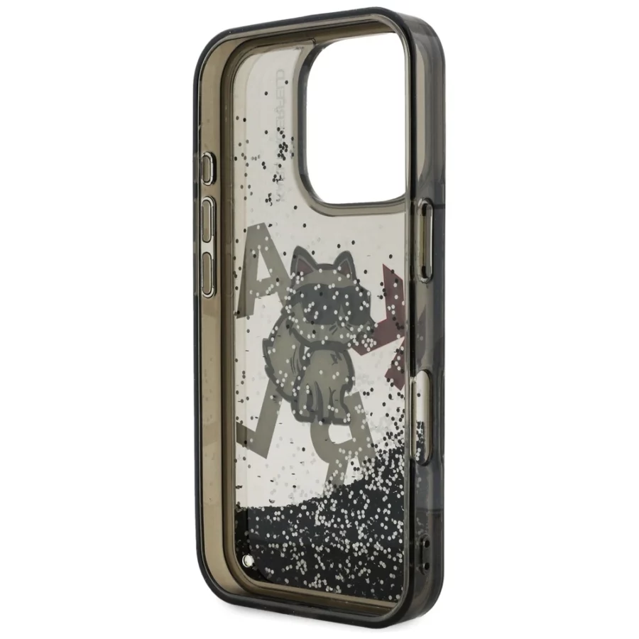 Etui Karl Lagerfeld Liquid Glitter Choupette Logo na iPhone 16 Pro Max - czarne