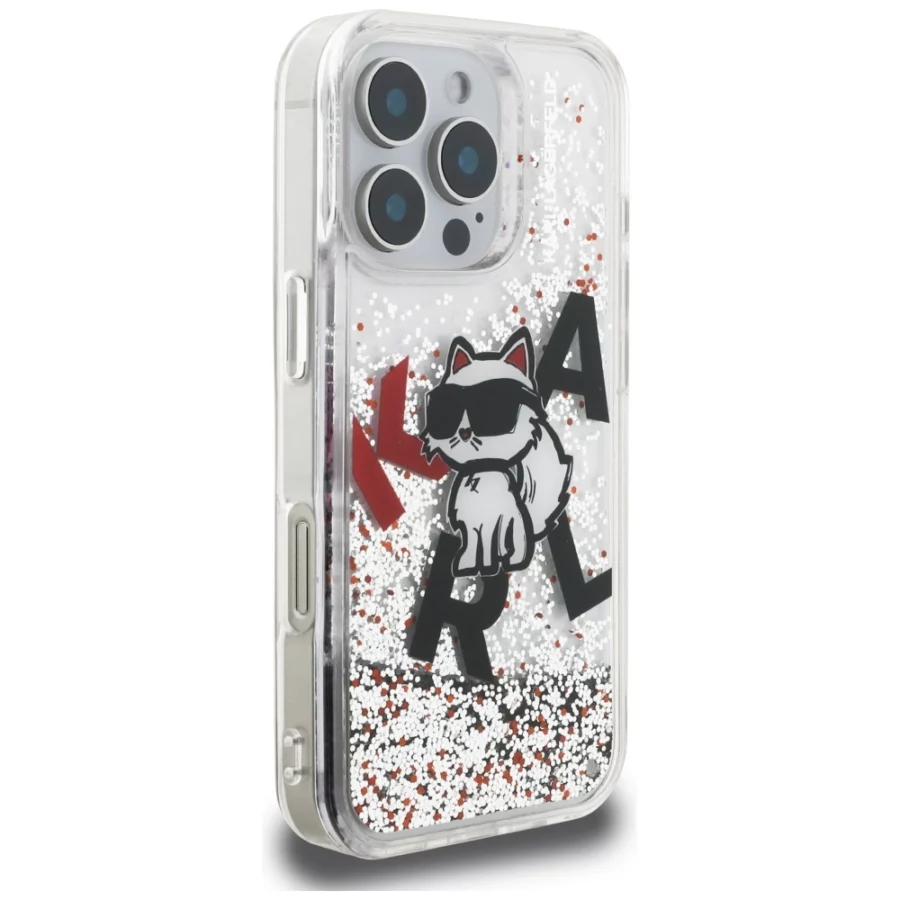 Etui Karl Lagerfeld Liquid Glitter Choupette Logo na iPhone 16 Pro Max - przezroczyste