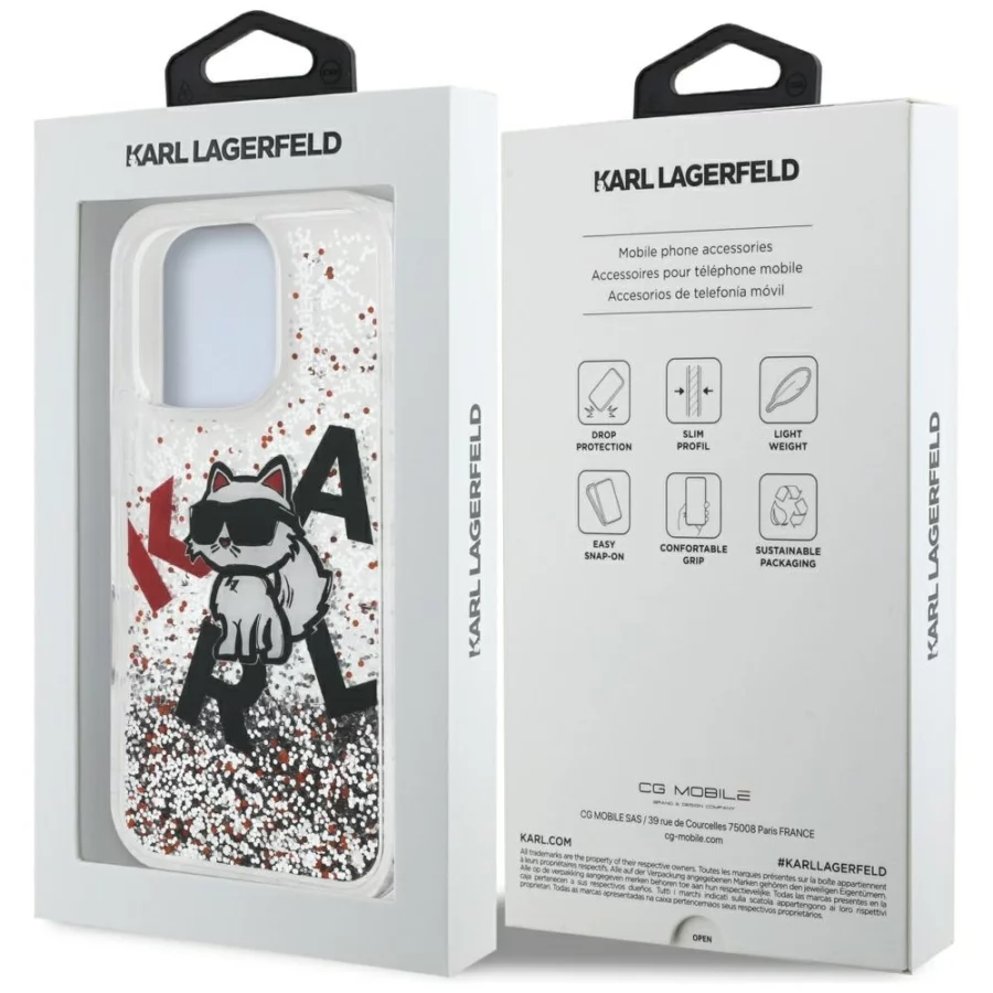 Etui Karl Lagerfeld Liquid Glitter Choupette Logo na iPhone 16 Pro Max - przezroczyste