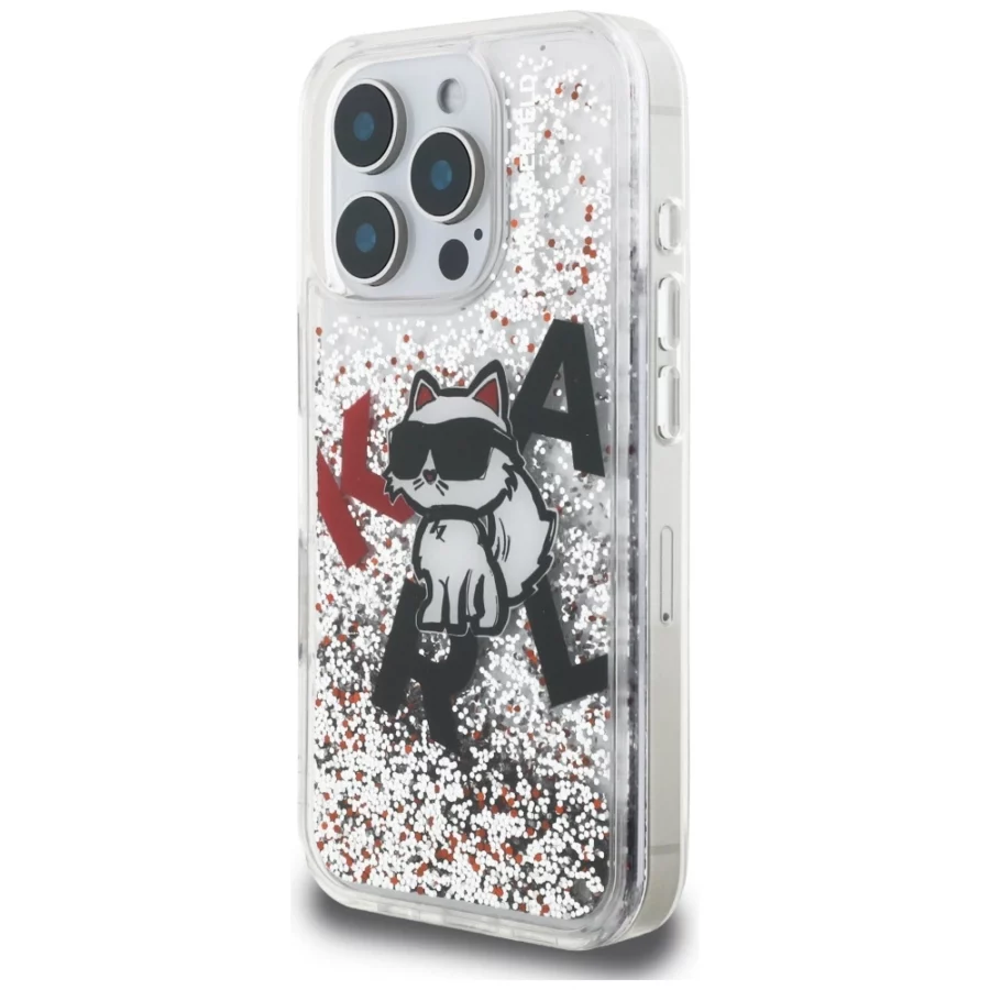 Etui Karl Lagerfeld Liquid Glitter Choupette Logo na iPhone 16 Pro - przezroczyste