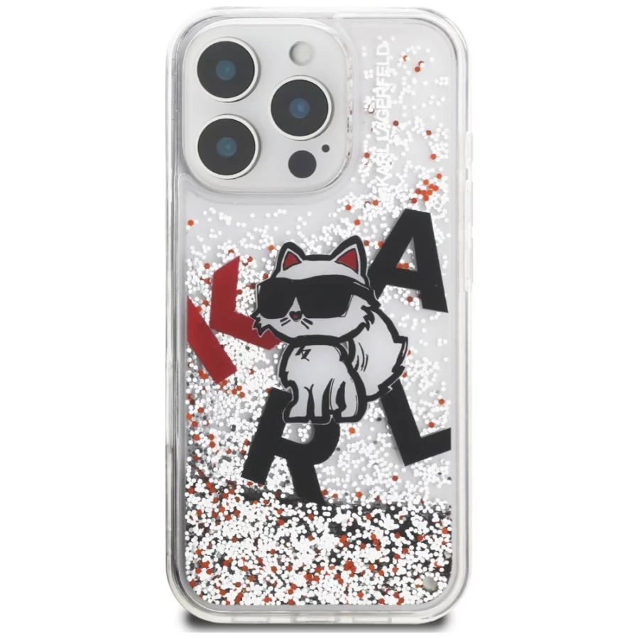Etui Karl Lagerfeld Liquid Glitter Choupette Logo na iPhone 16 Pro - przezroczyste