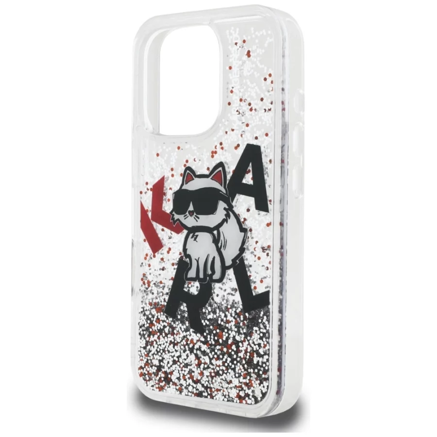 Etui Karl Lagerfeld Liquid Glitter Choupette Logo na iPhone 16 Pro - przezroczyste