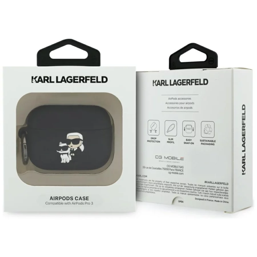 Etui Karl Lagerfeld Silicone Karl & Chaupette Head 3D na AirPods Pro 3 - czarne