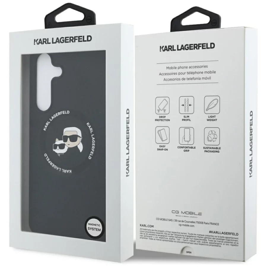 Etui Karl Lagerfeld Silicone Karl & Choupette Heads MagSafe na Samsung Galaxy S25 FE - czarne