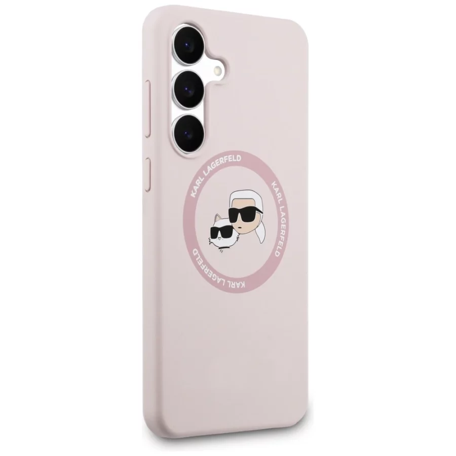 Etui Karl Lagerfeld Silicone Karl & Choupette Heads MagSafe na Samsung Galaxy S25 FE - różowe
