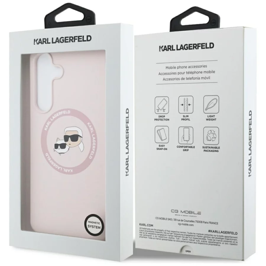 Etui Karl Lagerfeld Silicone Karl & Choupette Heads MagSafe na Samsung Galaxy S25 FE - różowe