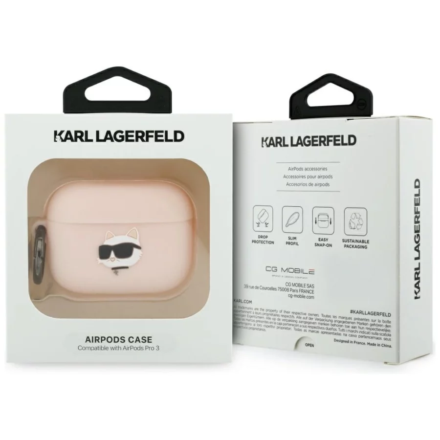 Etui Karl Lagerfeld Silicone Chaupette Head 3D na AirPods Pro 3 - różowe