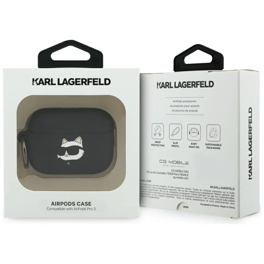 Etui Karl Lagerfeld Silicone Choupette Head 3D na AirPods Pro 3 - czarne