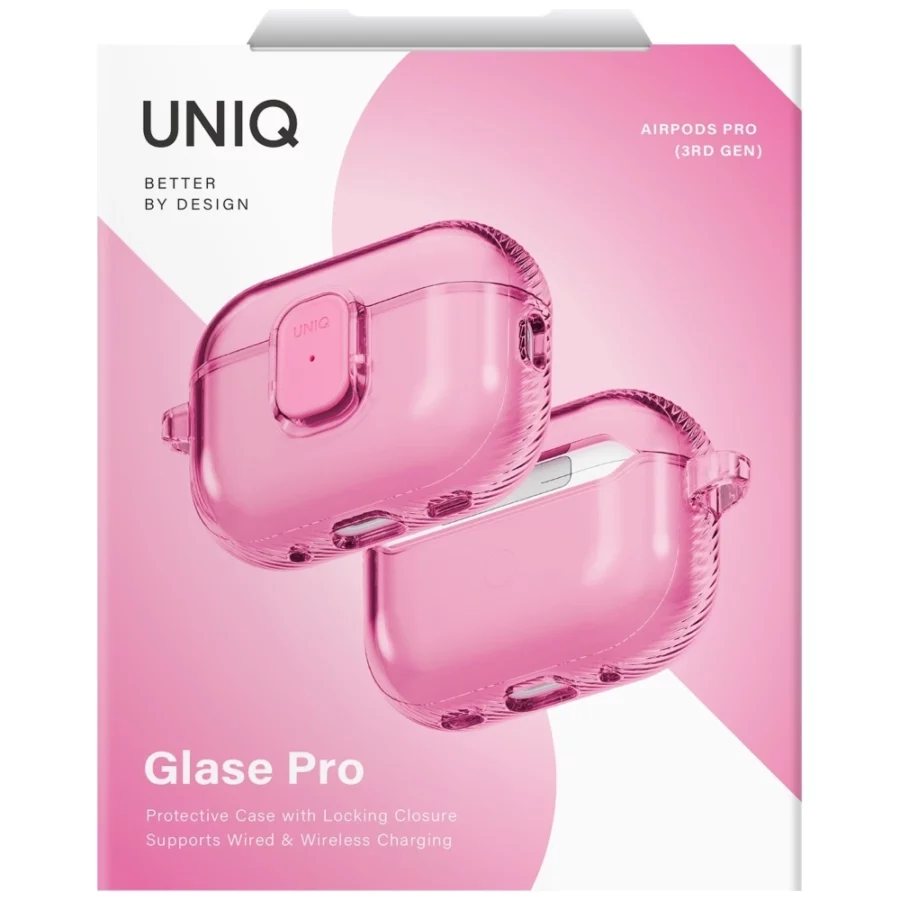 Etui UNIQ Glase Pro na AirPods Pro 3 Lock Case - przezroczysto-różowe