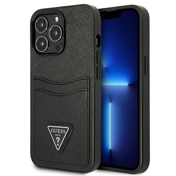 Etui Guess Saffiano Triangle Logo Cardslot na iPhone 13 / 13 Pro - czarne