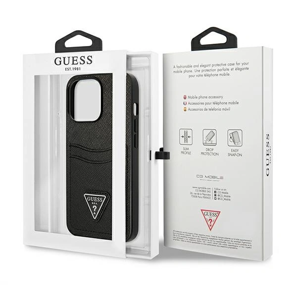 Etui Guess Saffiano Triangle Logo Cardslot na iPhone 13 / 13 Pro - czarne