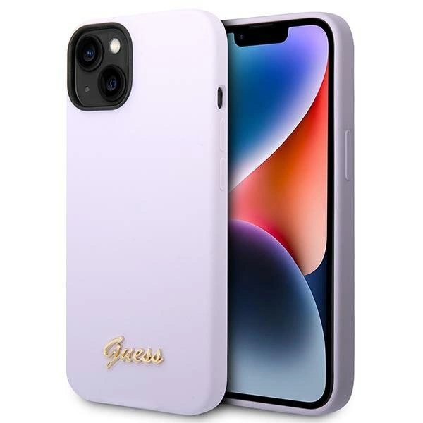 Etui Guess Silicone Vintage Gold Logo na iPhone 14 / 15 Plus - fioletowe