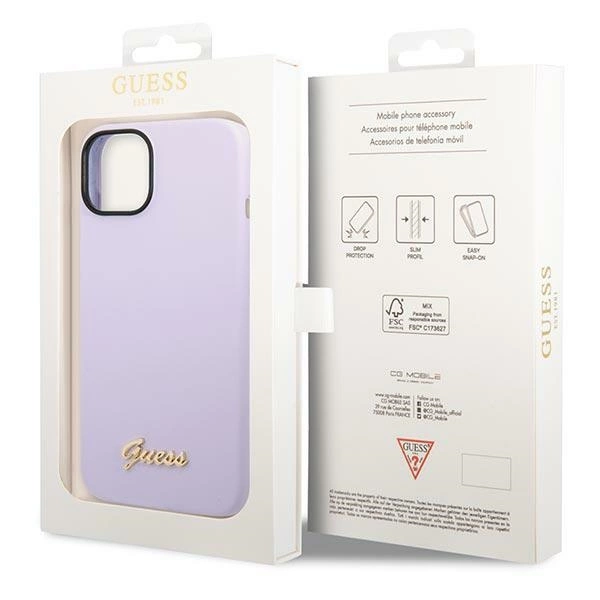 Etui Guess Silicone Vintage Gold Logo na iPhone 14 / 15 Plus - fioletowe