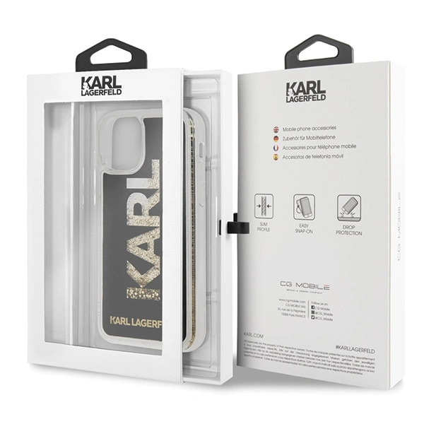 Etui Karl Lagerfeld Karl logo Glitter na iPhone 11 Pro - czarne
