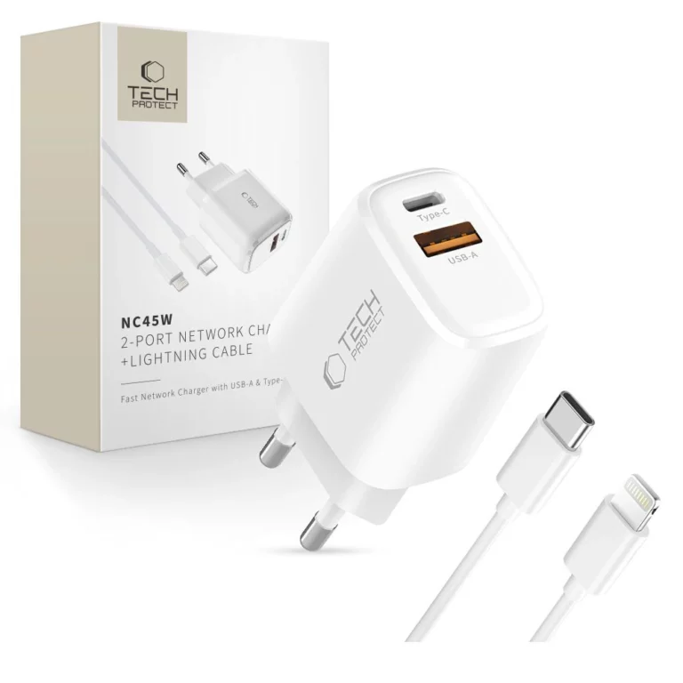 Ładowarka sieciowa Tech-Protect NCA45W-GAN 2-Port 45W - biała