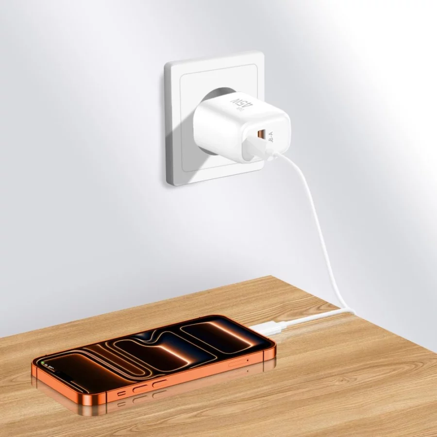 Ładowarka sieciowa Tech-Protect NCA45W-GAN 2-Porty USB-C / USB-A 45W - biała