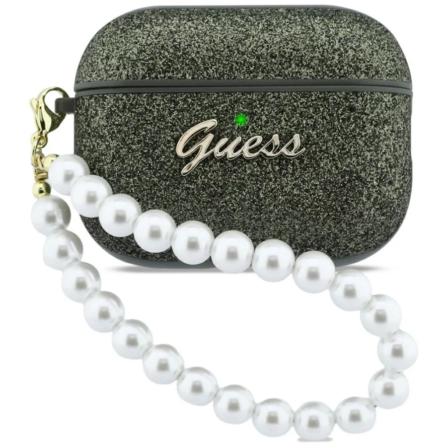 Etui Guess Glitter Pearl Strap na AirPods Pro 3 - czarno-brokatowe