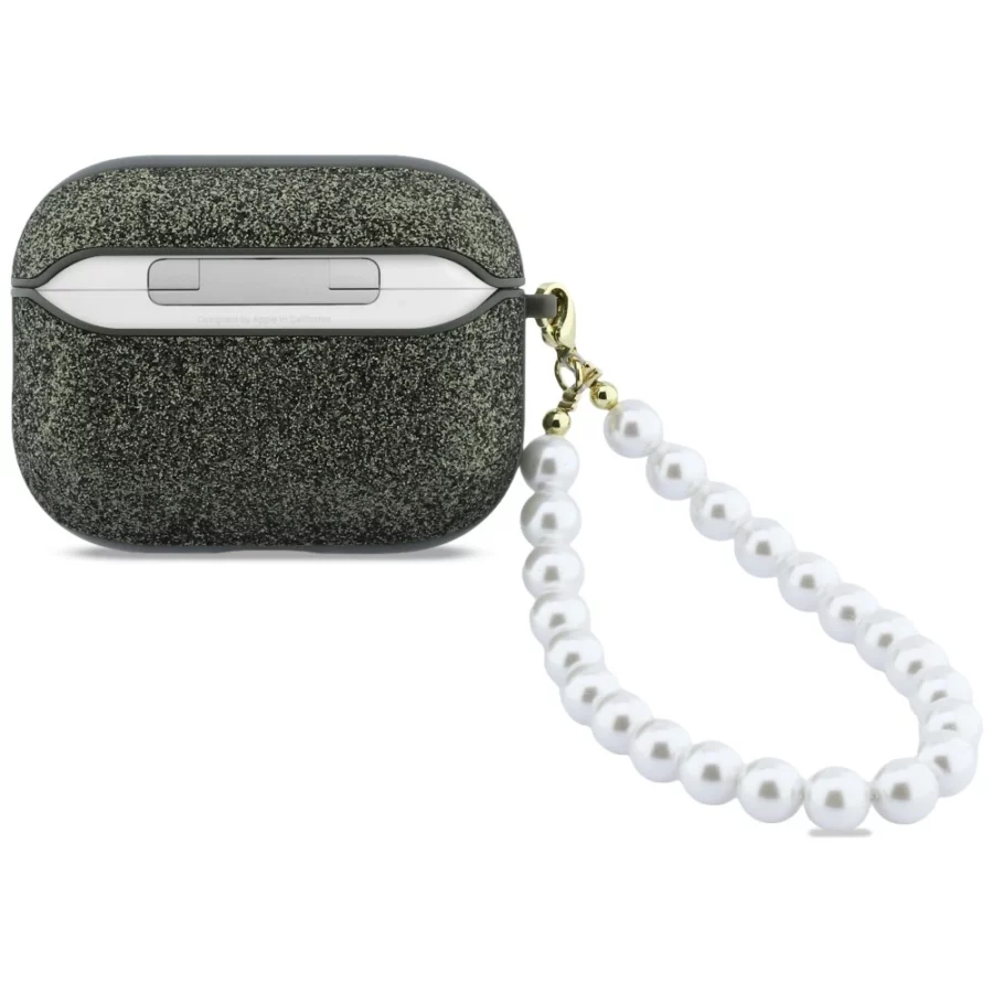 Etui Guess Glitter Pearl Strap na AirPods Pro 3 - czarno-brokatowe