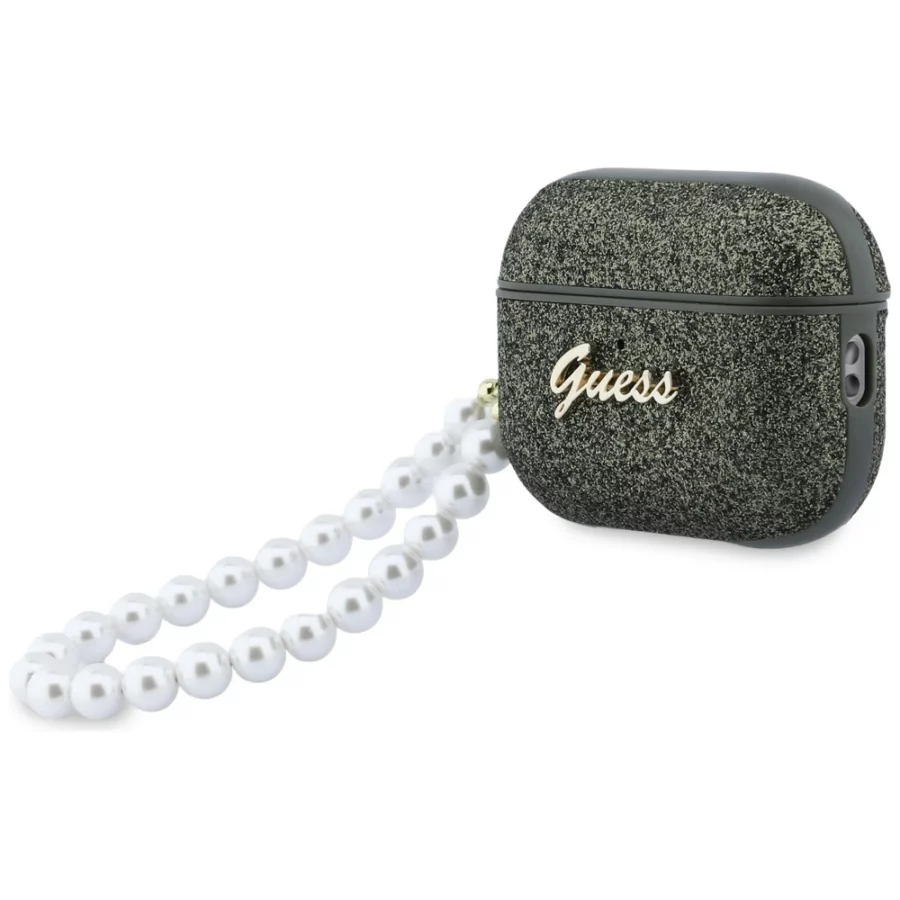 Etui Guess Glitter Pearl Strap na AirPods Pro 3 - czarno-brokatowe
