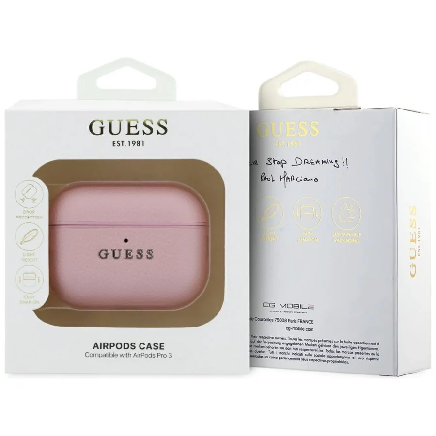 Etui Guess Grained Classic Logo na AirPods Pro 3 - różowe