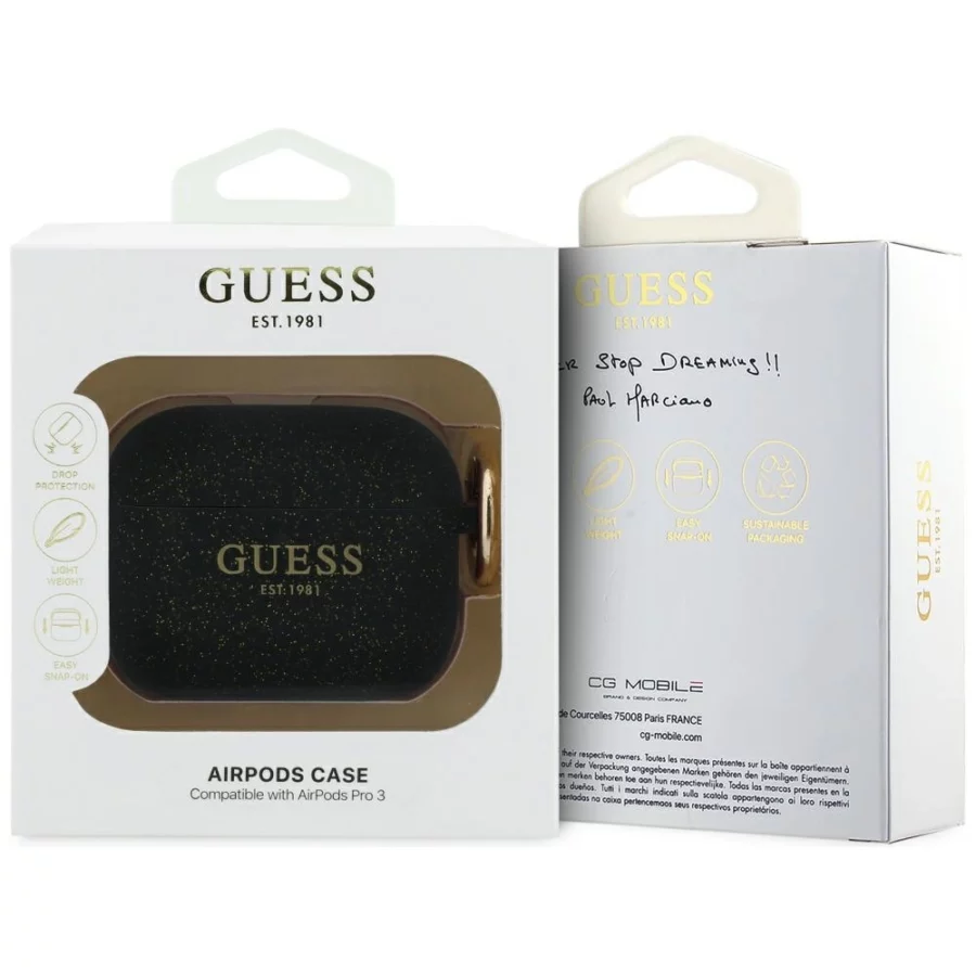Etui Guess Silicone Glitter Ring na AirPods Pro 3 - czarne