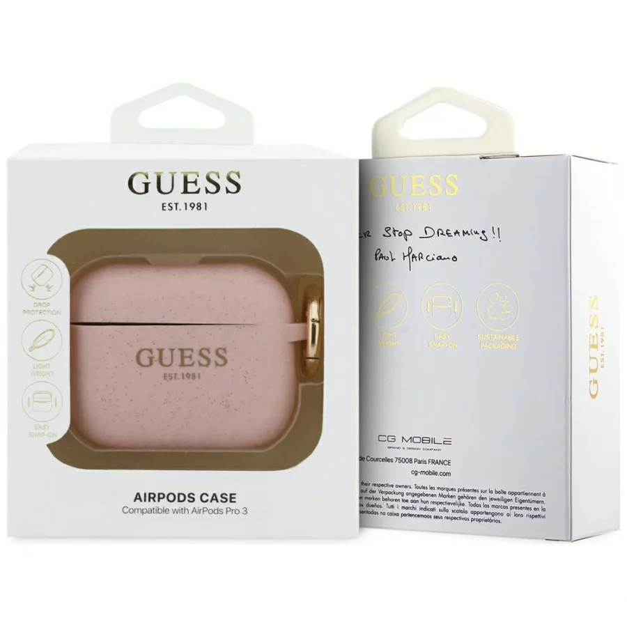 Etui Guess Silicone Glitter Ring na AirPods Pro 3 - różowe