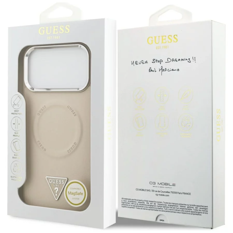 Etui Guess Triangle Logo MagSafe na iPhone 17 Pro - beżowe