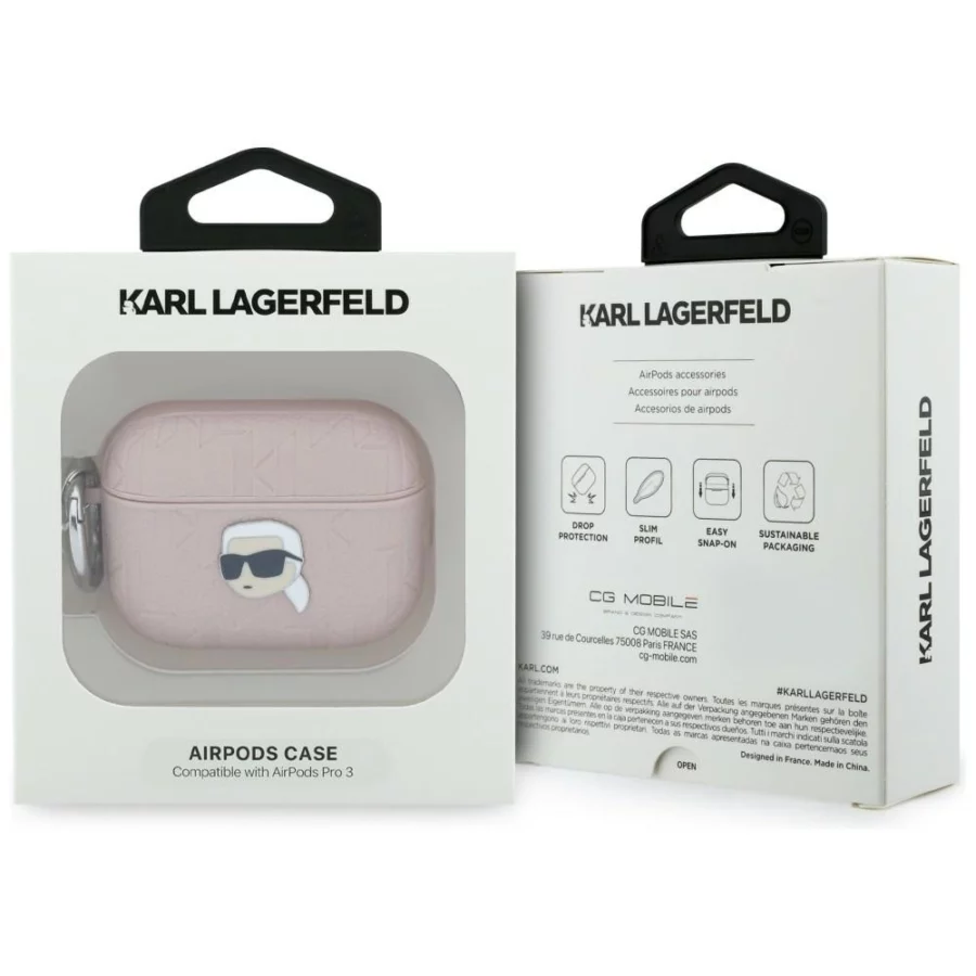 Etui Karl Lagerfeld Monogram Karl Head na AirPods Pro 3 - różowe