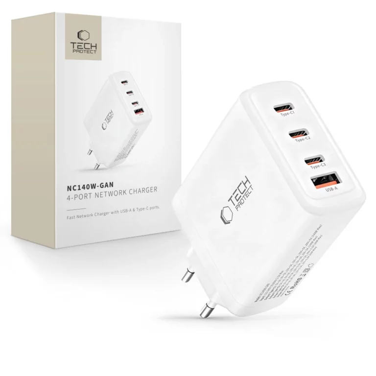 Ładowarka sieciowa Tech-Protect NC140W-GAN 4-Porty 140W - biała