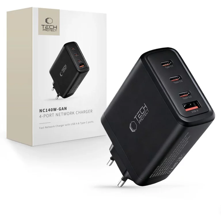 Ładowarka sieciowa Tech-Protect NC140W-GAN 4-Porty 140W - czarna